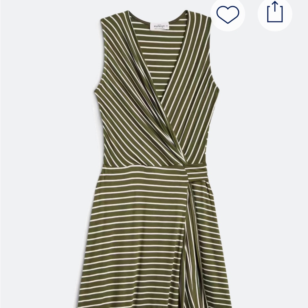Kaileigh Seanna Faux Wrap Knit Olive and White Wrap Midi Dress